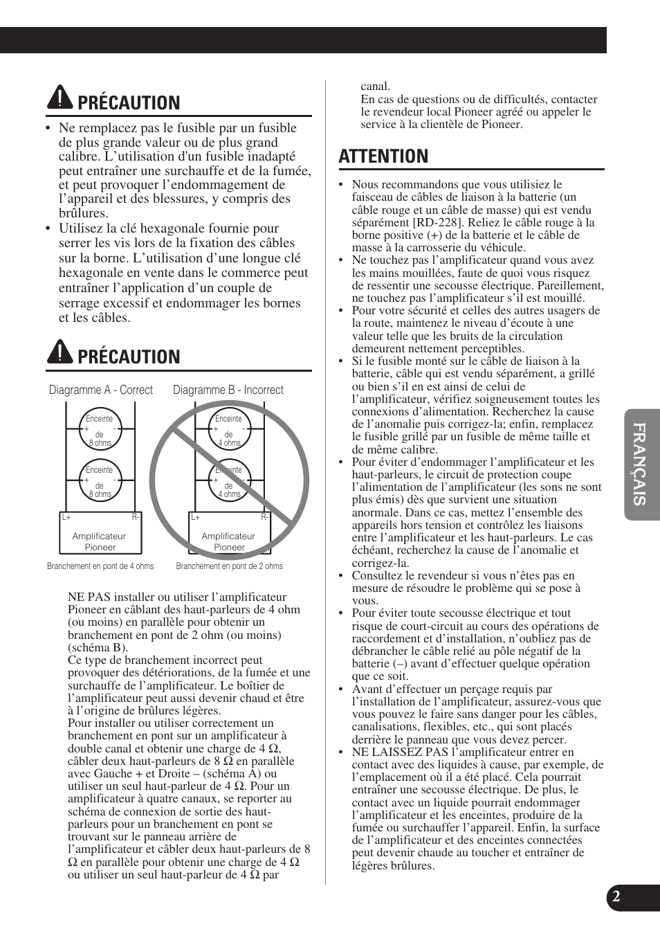Précaution précaution attention, Précaution, Attention | Pioneer PRS-D420 User Manual | Page 45 / 100