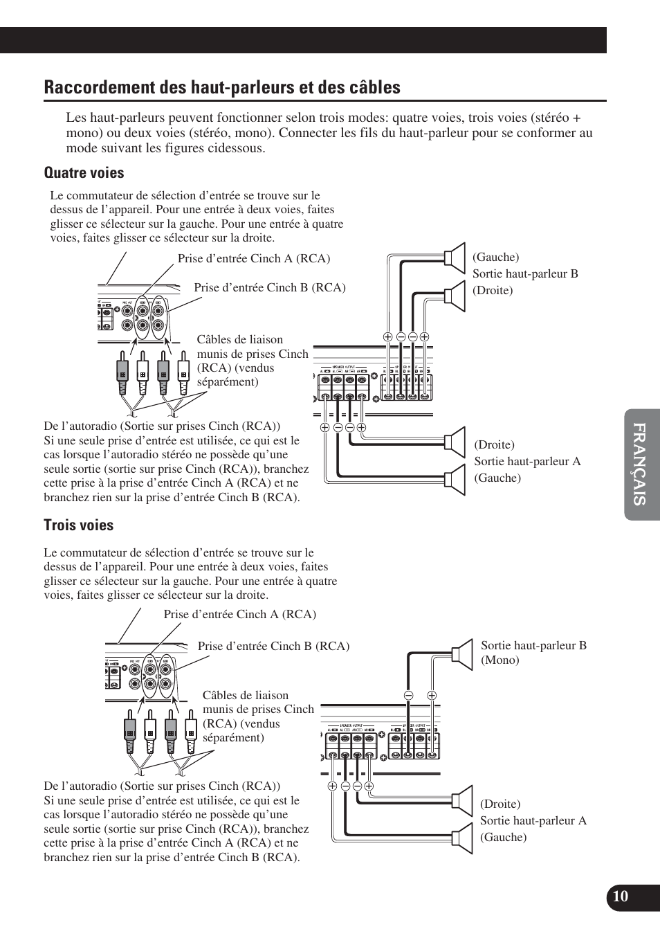 Raccordement des haut-parleurs et des, Câbles, Raccordement des haut-parleurs et des câbles | Pioneer PRS-D420 User Manual | Page 53 / 100