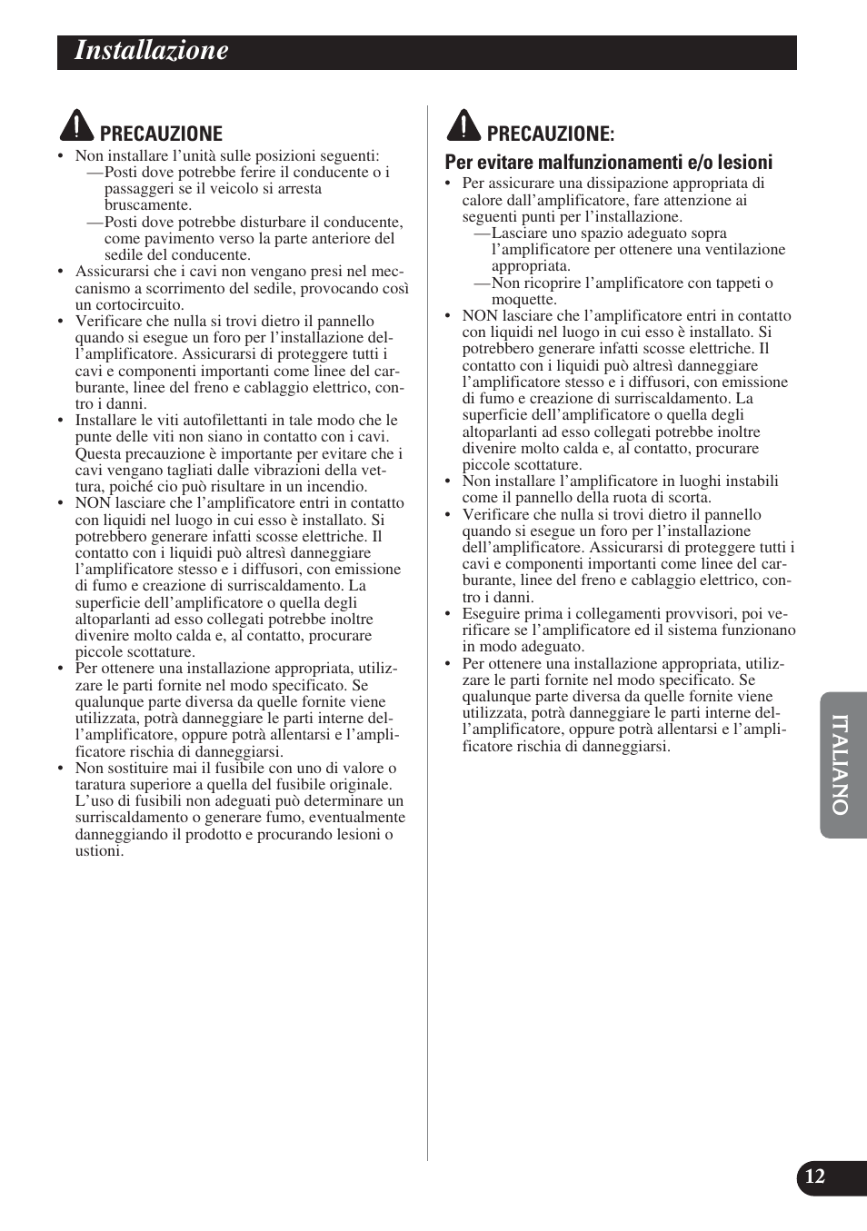 Installazione | Pioneer PRS-D420 User Manual | Page 69 / 100