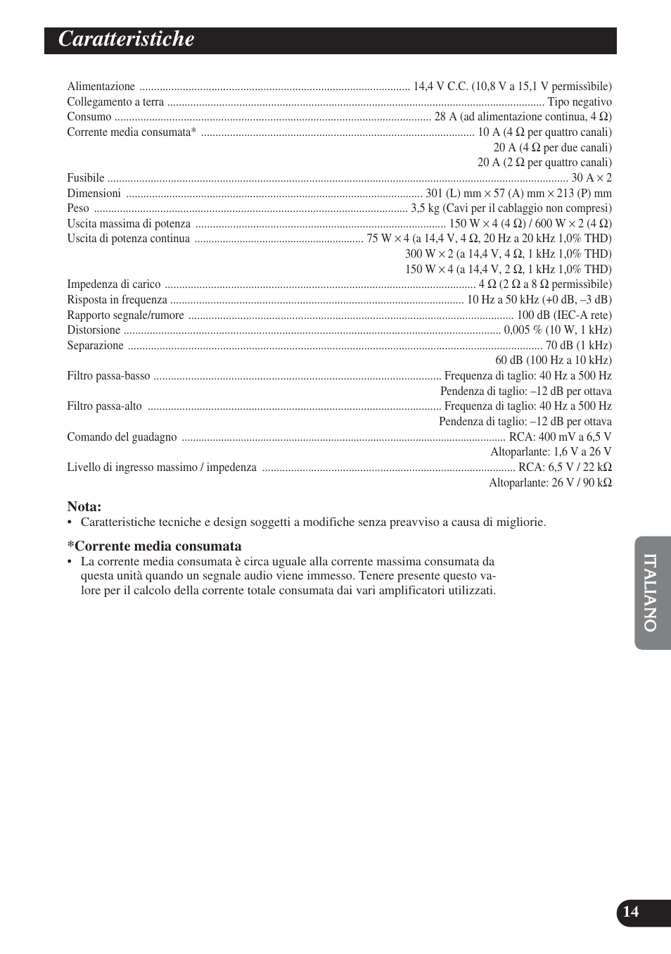 Caratteristiche | Pioneer PRS-D420 User Manual | Page 71 / 100