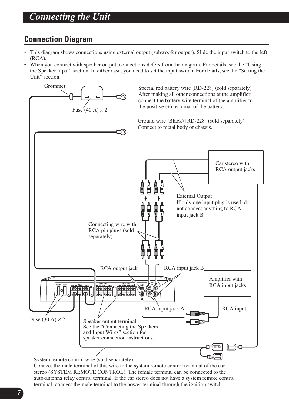 Connection diagram, Connecting the unit | Pioneer PRS-D420 User Manual | Page 8 / 100