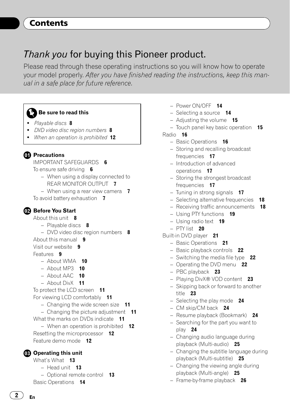 Pioneer AVH-P4000DVD User Manual | Page 2 / 96