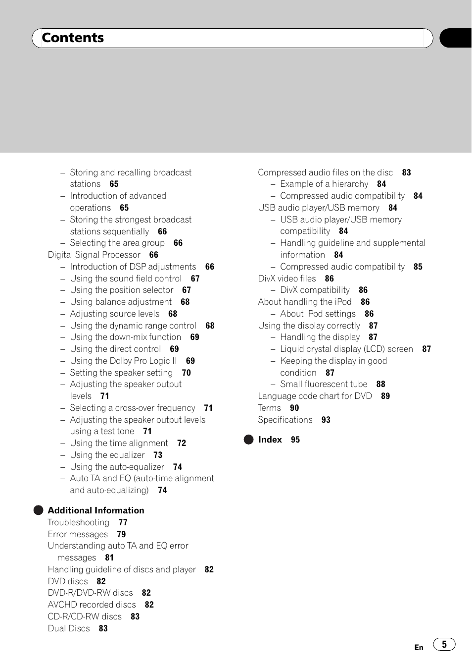 Pioneer AVH-P4000DVD User Manual | Page 5 / 96