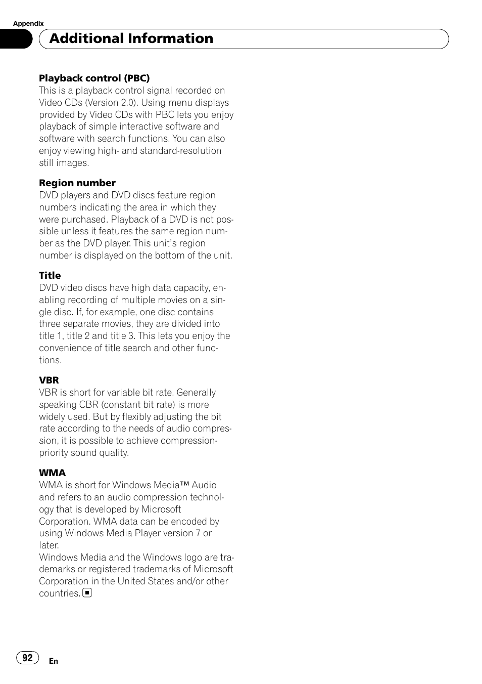 Additional information | Pioneer AVH-P4000DVD User Manual | Page 92 / 96