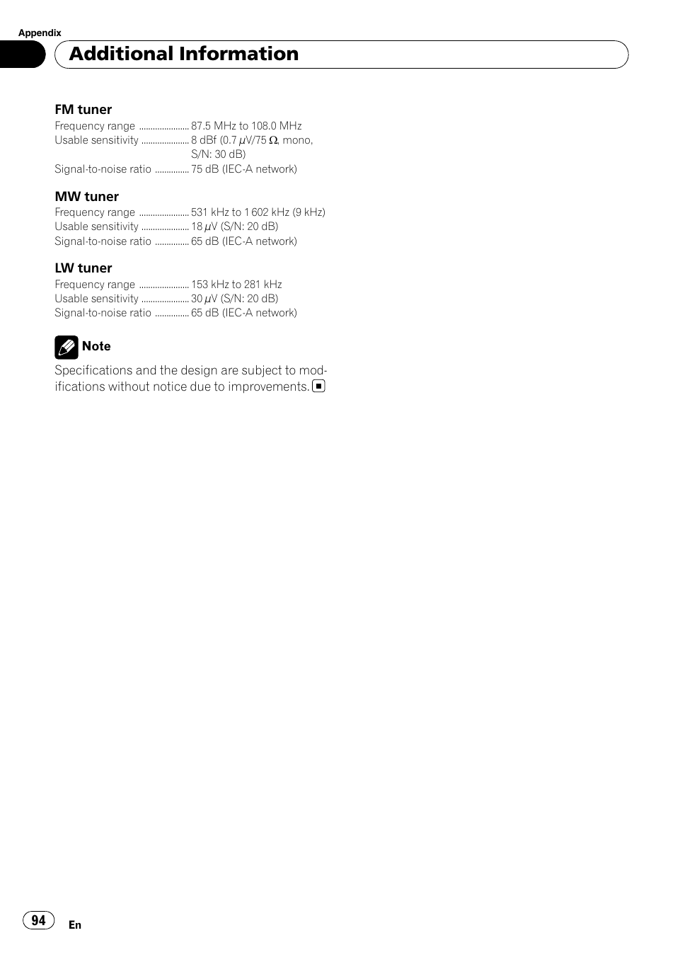 Additional information | Pioneer AVH-P4000DVD User Manual | Page 94 / 96