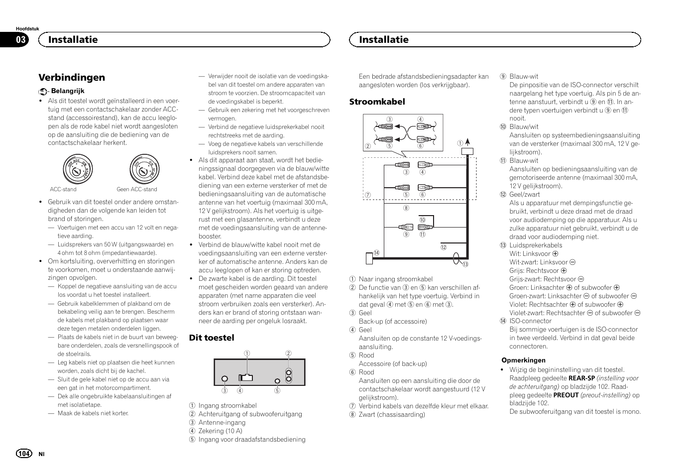 Verbindingen, Installatie | Pioneer DEH-3400UB User Manual | Page 104 / 132
