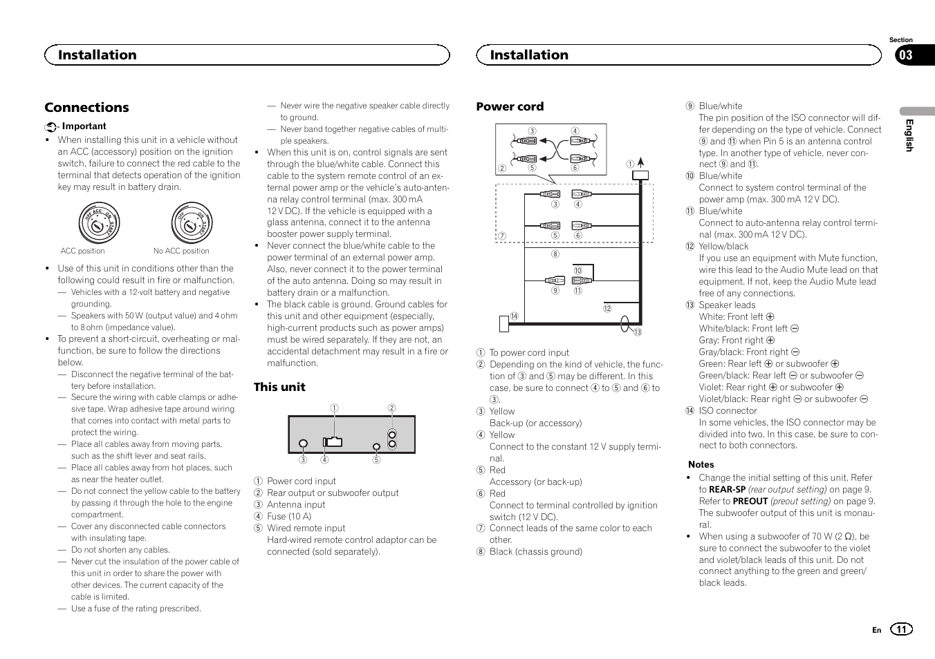 Connections, Installation | Pioneer DEH-3400UB User Manual | Page 11 / 132