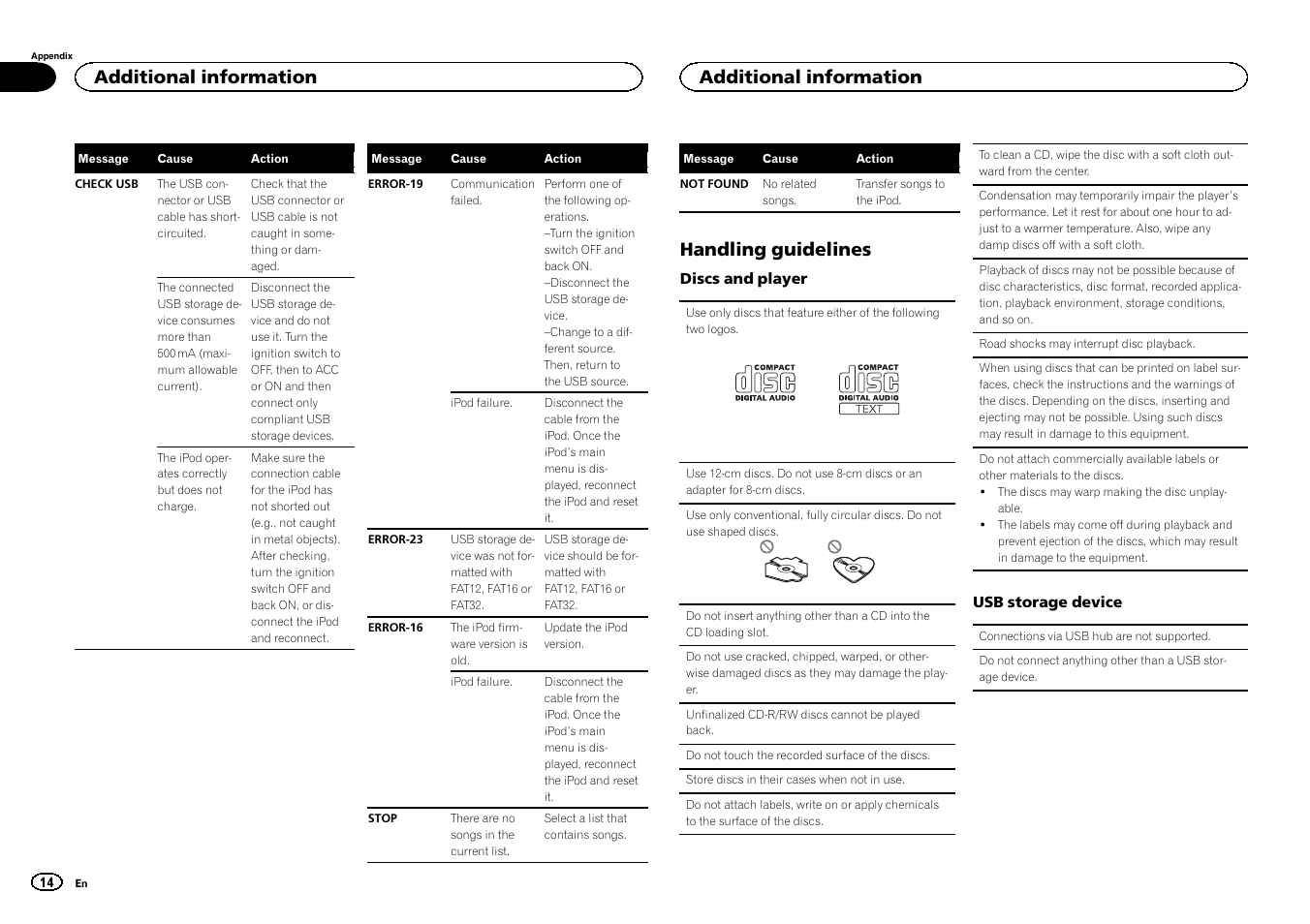 Handling guidelines, Additional information | Pioneer DEH-3400UB User Manual | Page 14 / 132