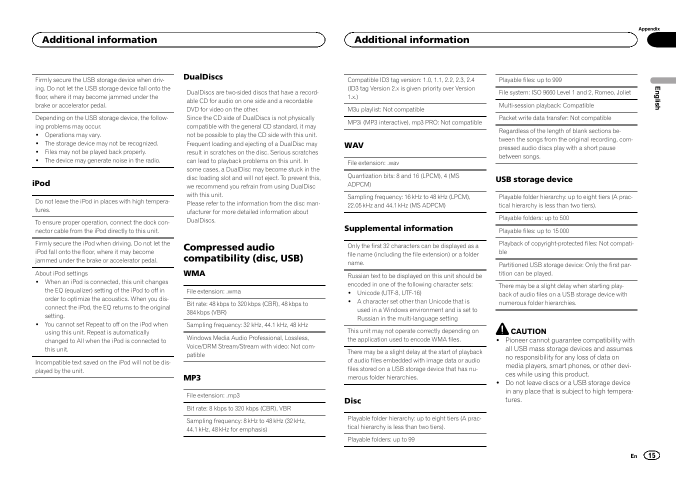 Compressed audio compatibility (disc, usb), Additional information | Pioneer DEH-3400UB User Manual | Page 15 / 132
