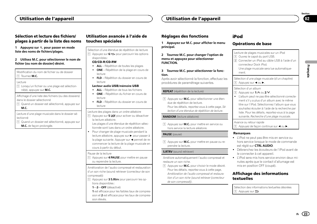 Ipod, Utilisation de l ’appareil | Pioneer DEH-3400UB User Manual | Page 23 / 132