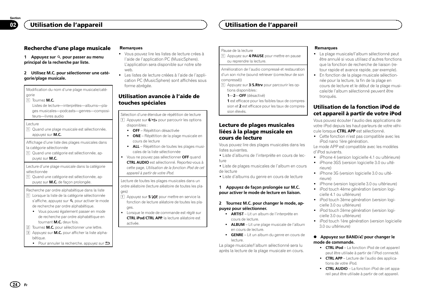 Une plage musicale, Utilisation de l ’appareil | Pioneer DEH-3400UB User Manual | Page 24 / 132