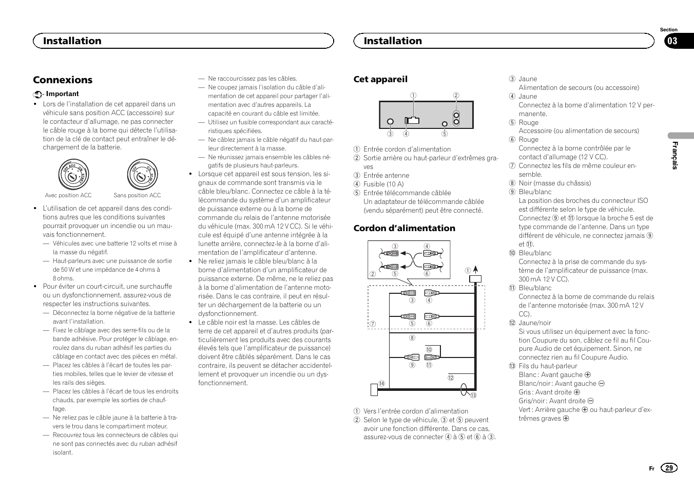 Connexions, Installation | Pioneer DEH-3400UB User Manual | Page 29 / 132