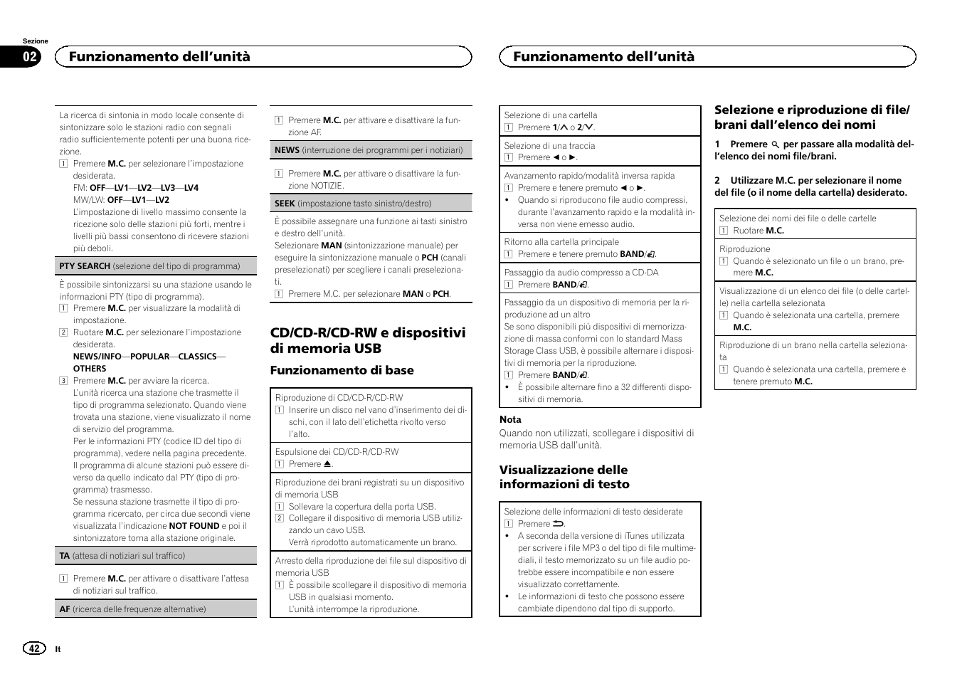 Seek (impostazione tasto sinistro/destro), Af (ricerca delle fre, Funzionamento dell ’unità | Pioneer DEH-3400UB User Manual | Page 42 / 132