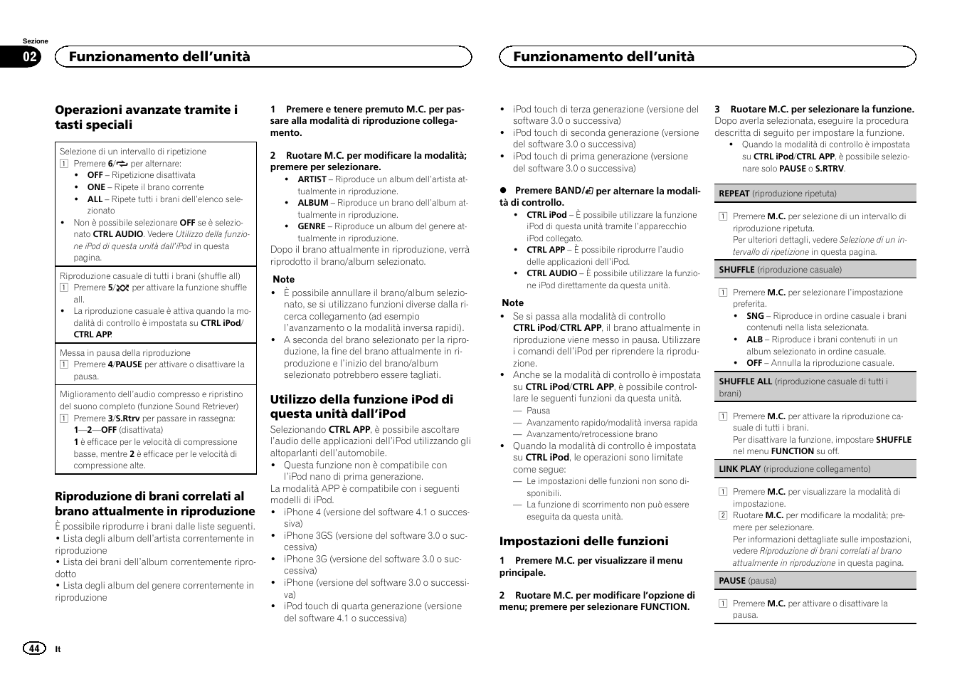 Funzionamento dell ’unità | Pioneer DEH-3400UB User Manual | Page 44 / 132