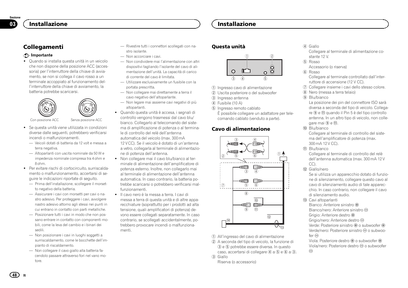 Collegamenti, Installazione | Pioneer DEH-3400UB User Manual | Page 48 / 132
