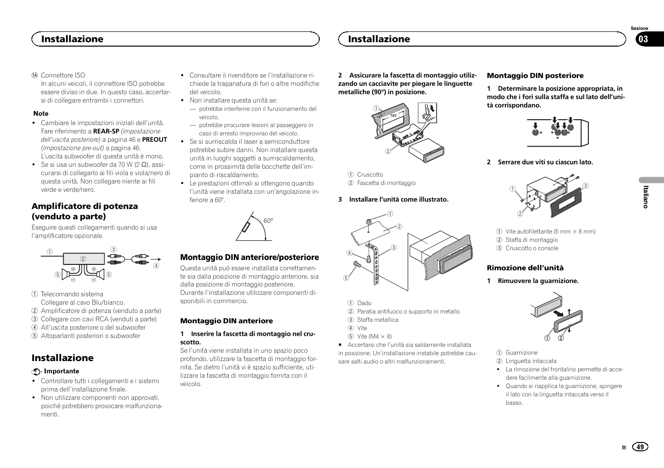 Installazione | Pioneer DEH-3400UB User Manual | Page 49 / 132