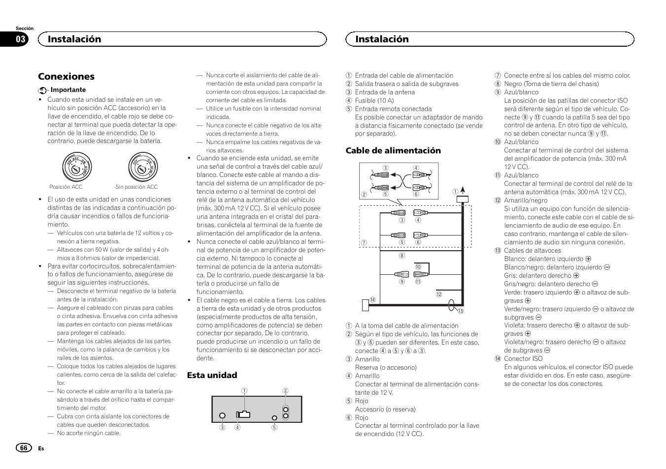 Conexiones, Instalación | Pioneer DEH-3400UB User Manual | Page 66 / 132