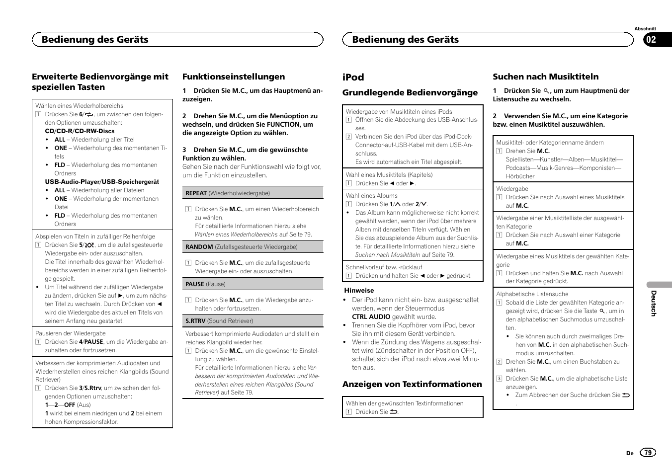 Ipod, Bedienung des geräts | Pioneer DEH-3400UB User Manual | Page 79 / 132