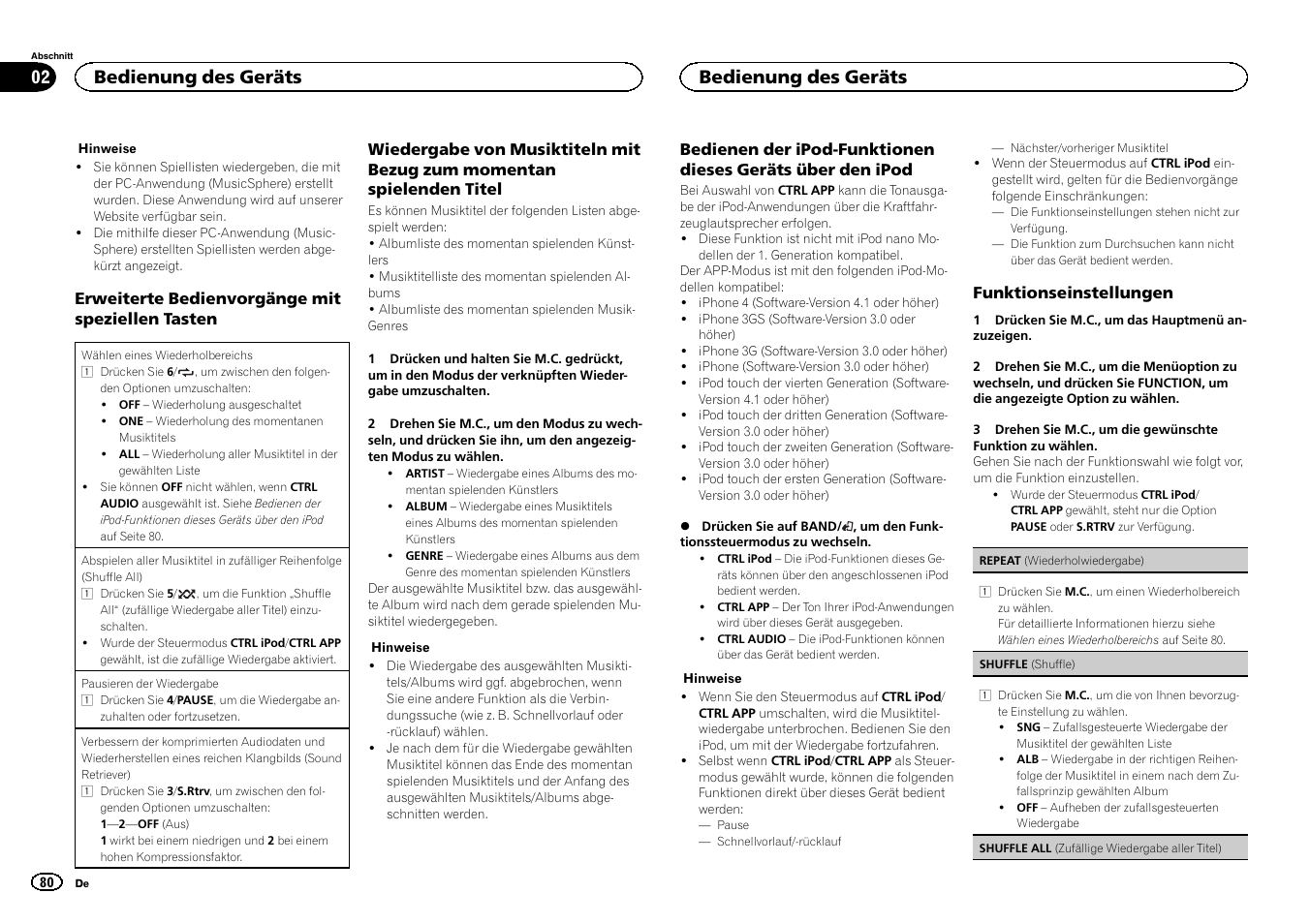 Bedienung des geräts | Pioneer DEH-3400UB User Manual | Page 80 / 132
