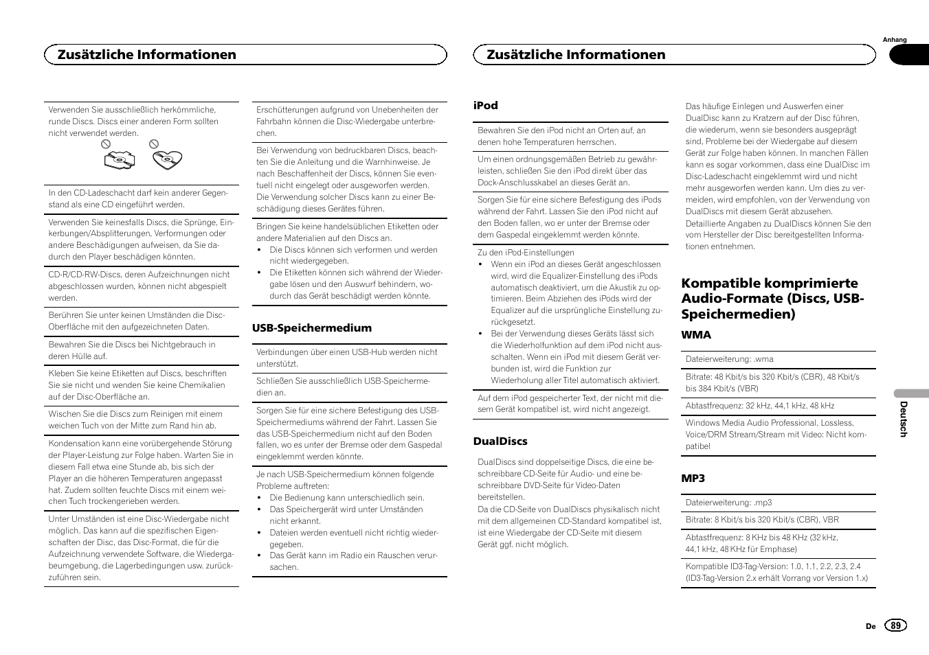 Zusätzliche informationen | Pioneer DEH-3400UB User Manual | Page 89 / 132