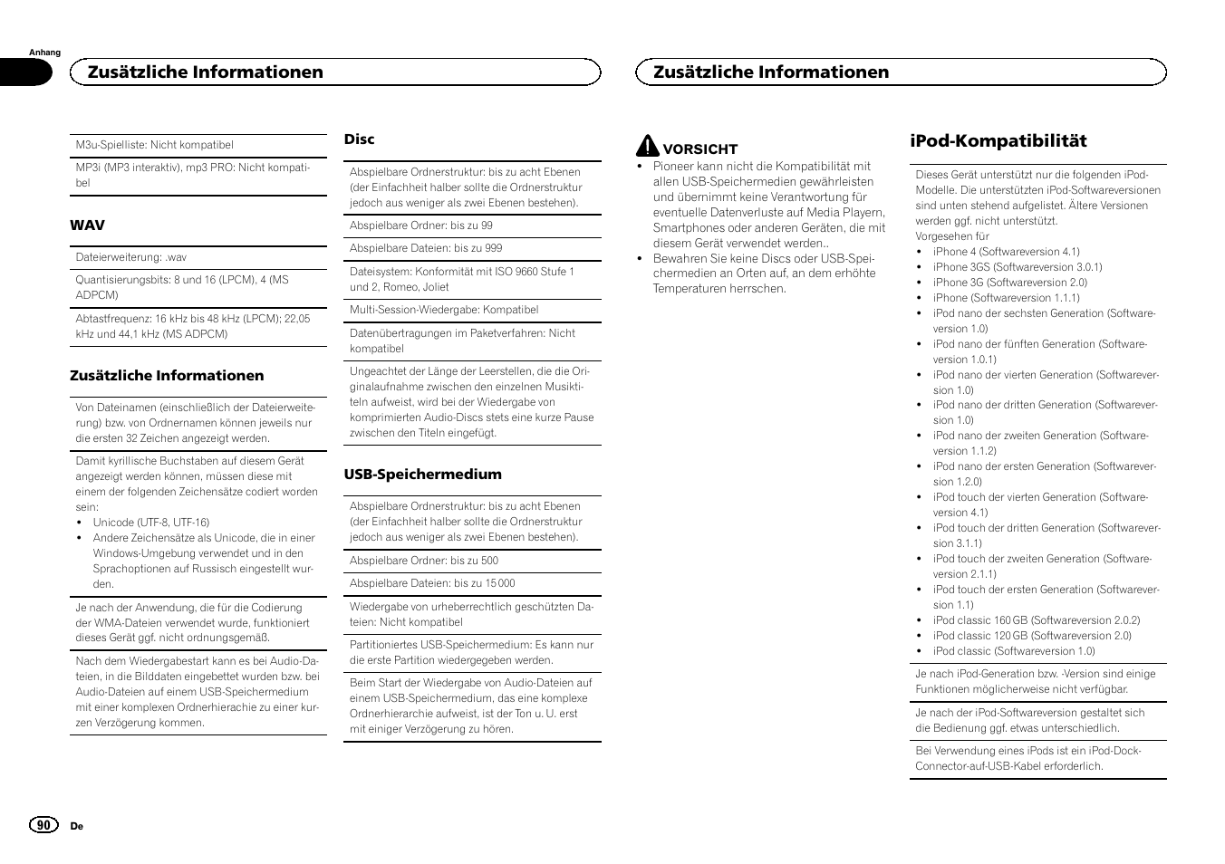 Ipod-kompatibilität, Zusätzliche informationen | Pioneer DEH-3400UB User Manual | Page 90 / 132