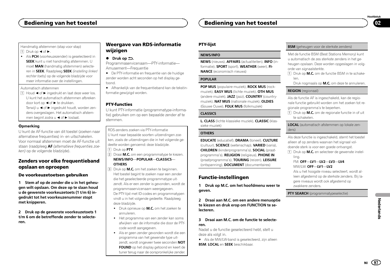 Bediening van het toestel | Pioneer DEH-3400UB User Manual | Page 97 / 132