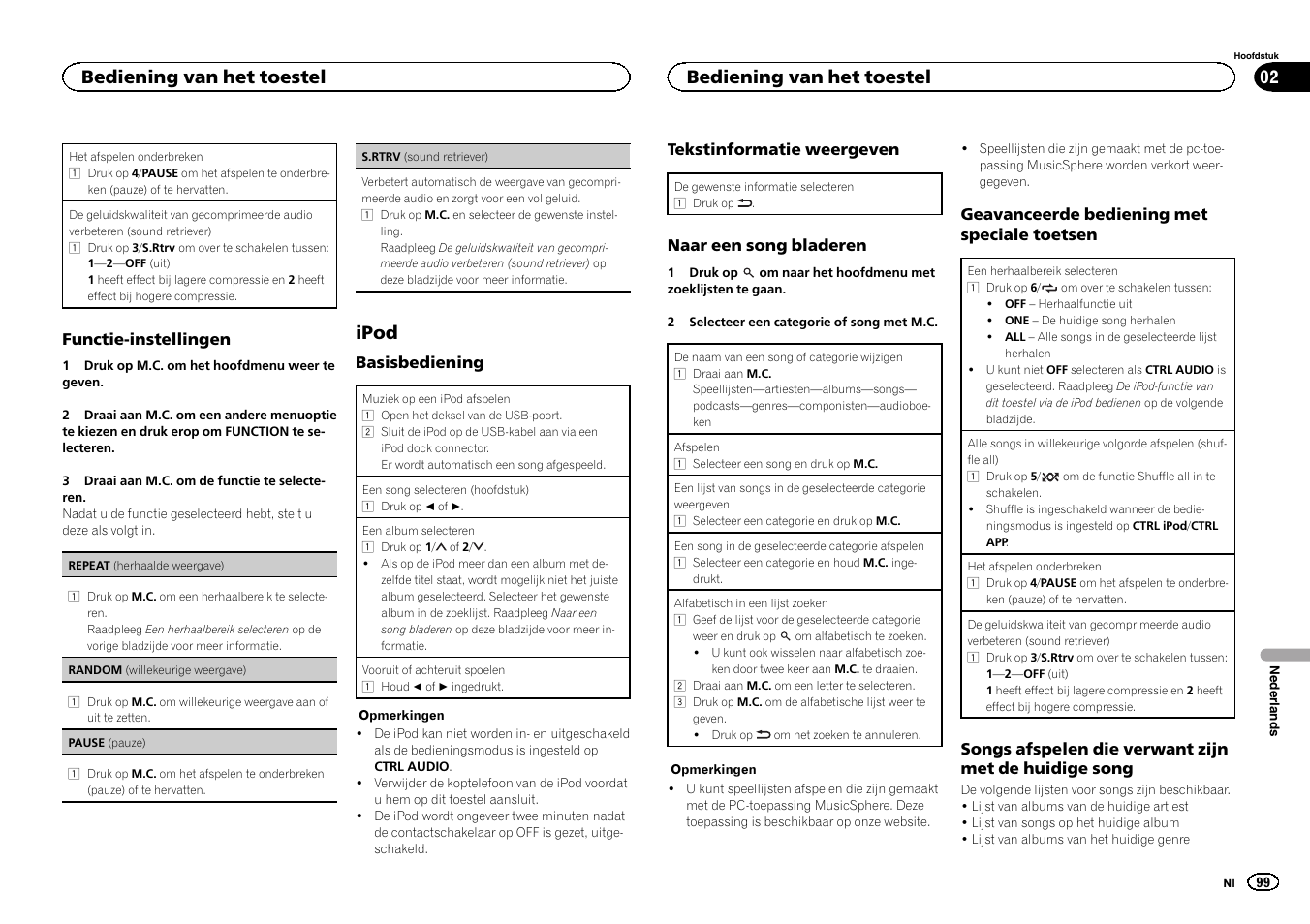 Ipod, Bediening van het toestel | Pioneer DEH-3400UB User Manual | Page 99 / 132