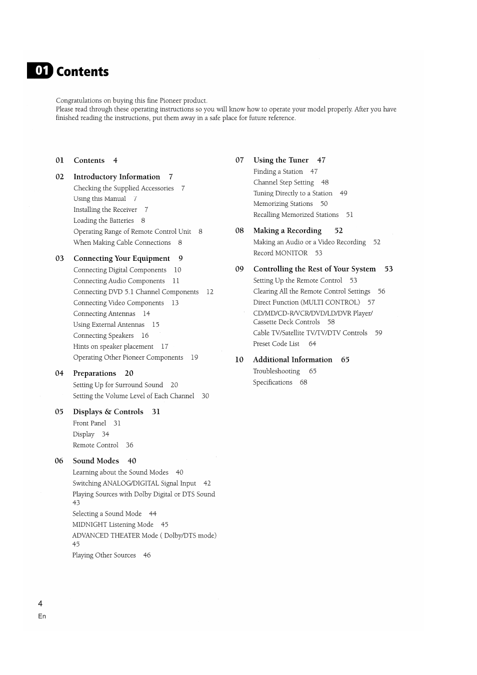 Pioneer VSX-D510 User Manual | Page 4 / 72