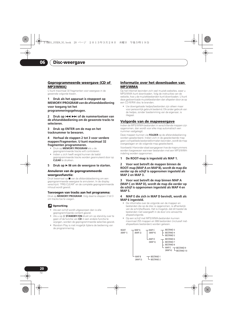 Geprogrammeerde weergave (cd of mp3/wma), Informatie over het downloaden van mp3/wma, Volgorde van de mapweergave | Disc-weergave 06 | Pioneer X-HM51-K User Manual | Page 164 / 256