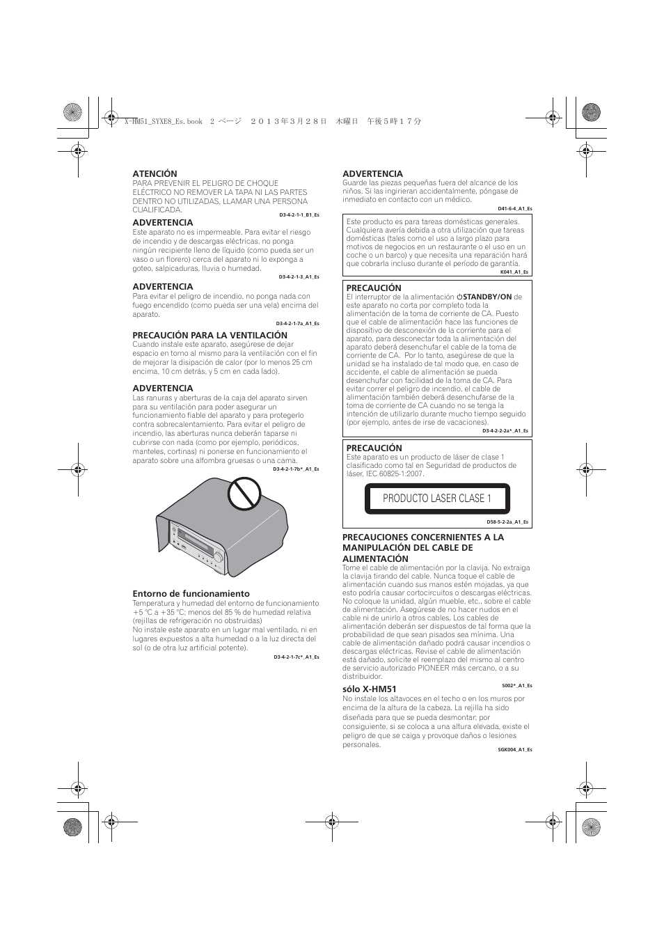X-hm51_syxe8_es_4d, Producto laser clase 1 | Pioneer X-HM51-K User Manual | Page 182 / 256