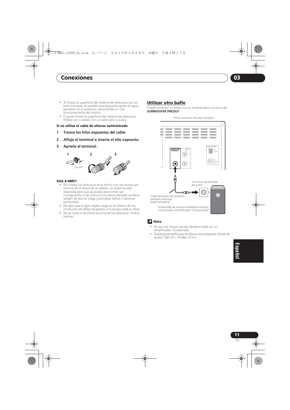 Utilizar otro bafle, Conexiones 03 | Pioneer X-HM51-K User Manual | Page 191 / 256