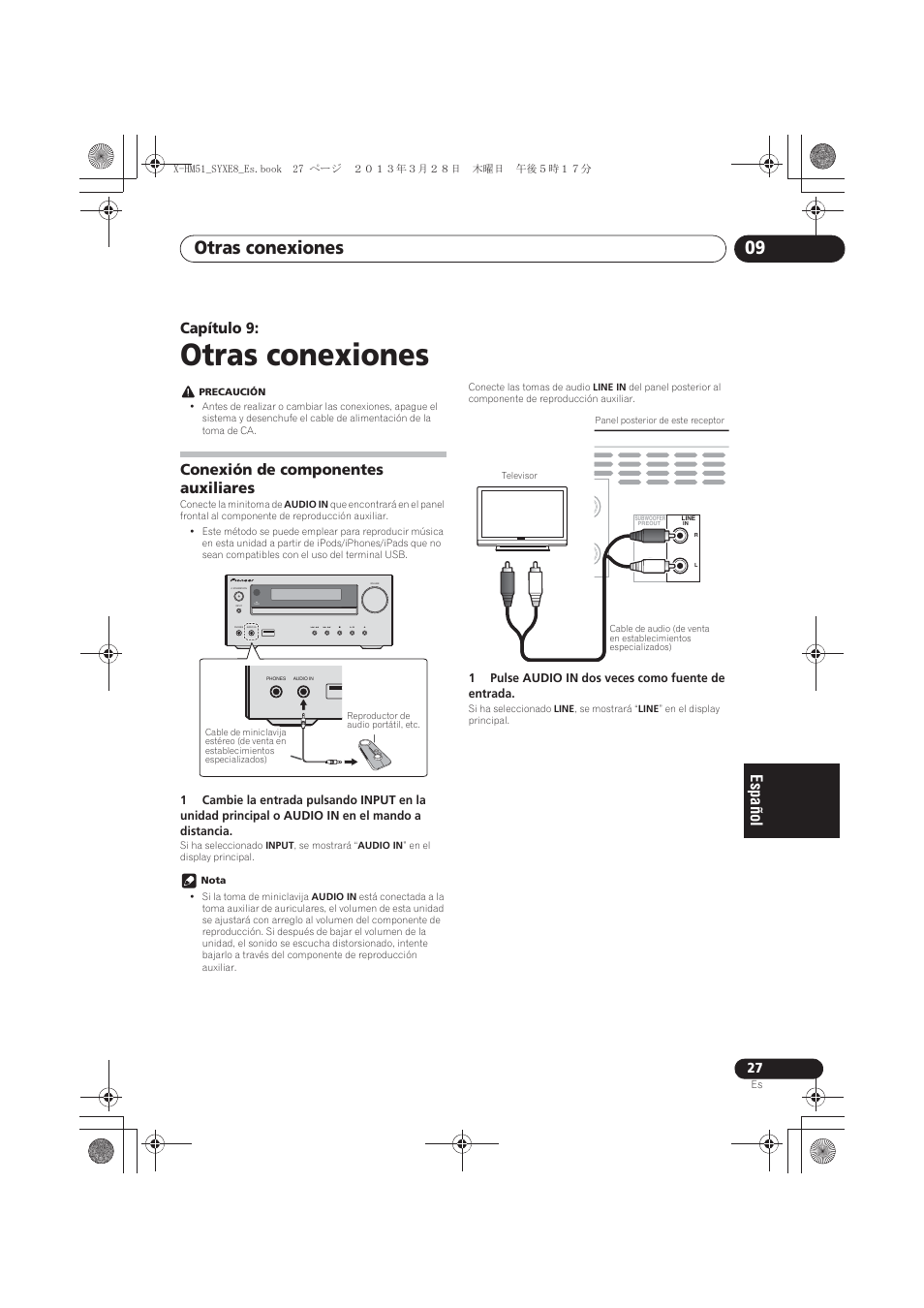 09 otras conexiones, Conexión de componentes auxiliares, Otras conexiones | Otras conexiones 09, Capítulo 9, Timer | Pioneer X-HM51-K User Manual | Page 207 / 256