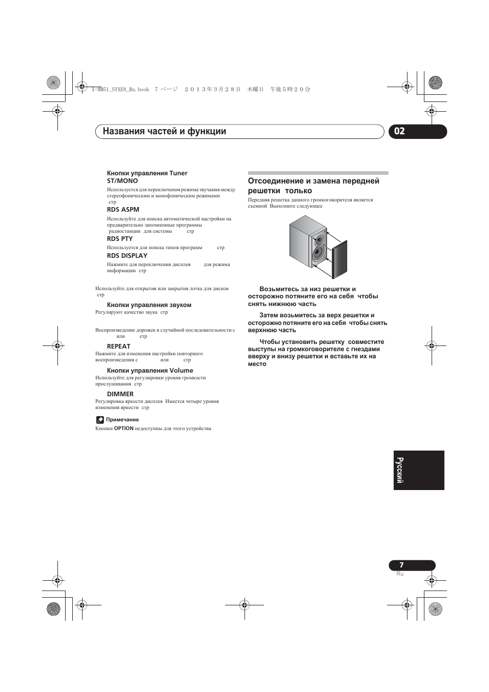 Ɇɚɡɜɚɧɢɹ ɱɚɫɬɟɣ ɢ ɮɭɧɤɰɢɢ 02 | Pioneer X-HM51-K User Manual | Page 223 / 256