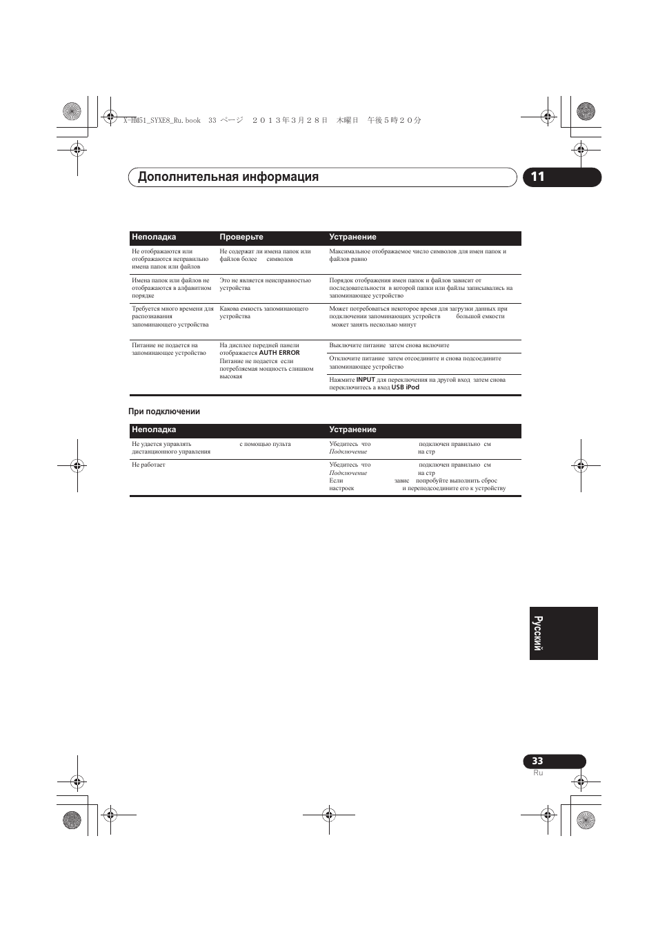 Ⱦɨɩɨɥɧɢɬɟɥɶɧɚɹ ɢɧɮɨɪɦɚɰɢɹ 11 | Pioneer X-HM51-K User Manual | Page 249 / 256