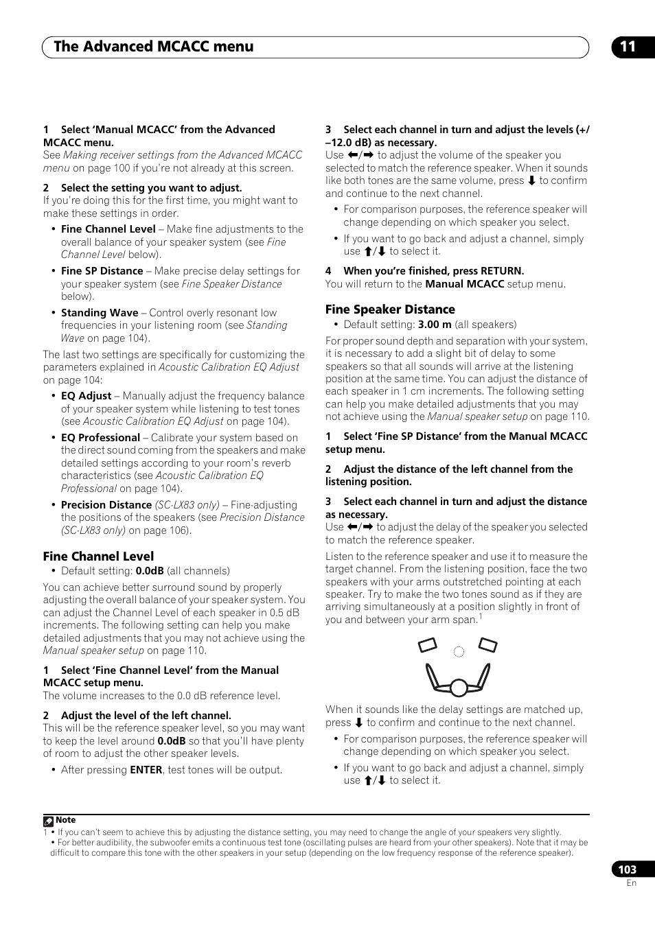 Fine channel level, Fine speaker distance, The advanced mcacc menu 11 | Pioneer SC-LX73 User Manual | Page 103 / 146