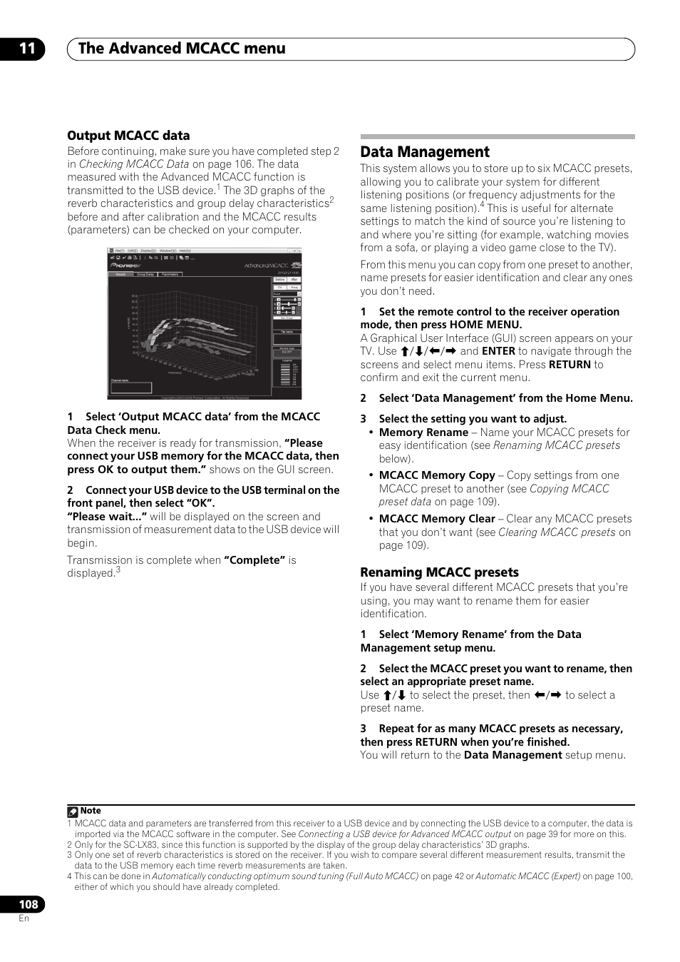 Output mcacc data, Data management, Renaming mcacc presets | The advanced mcacc menu 11 | Pioneer SC-LX73 User Manual | Page 108 / 146