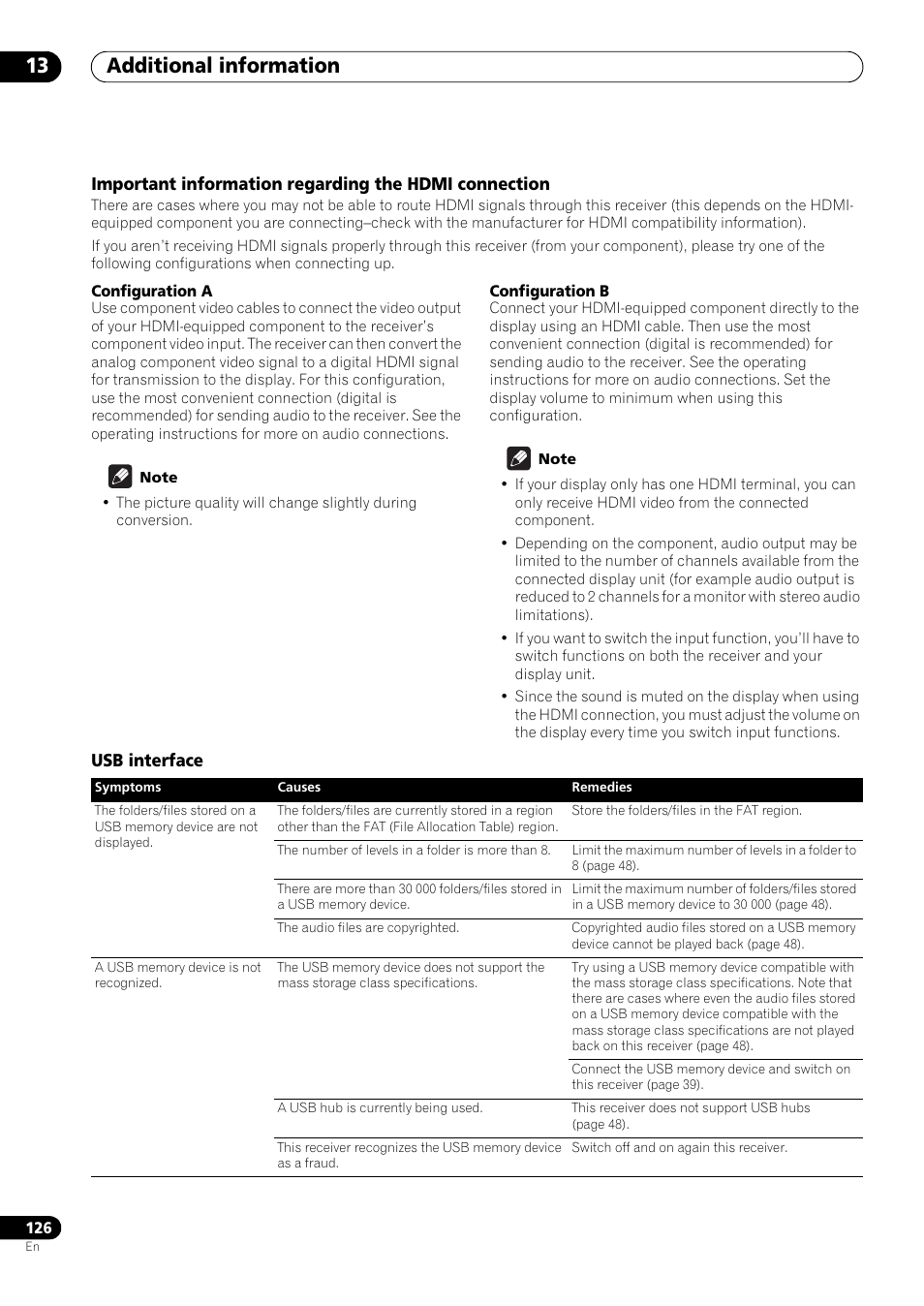 Usb interface, Additional information 13 | Pioneer SC-LX73 User Manual | Page 126 / 146