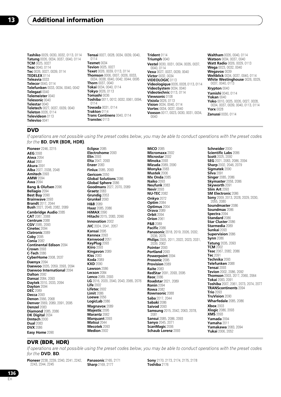 Dvr (bdr, hdr), Additional information 13 | Pioneer SC-LX73 User Manual | Page 136 / 146