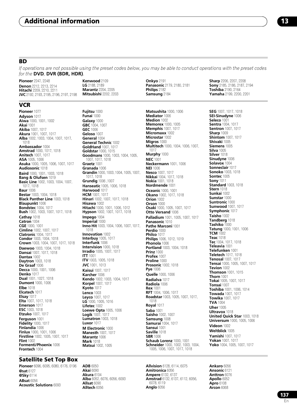 Satellite set top box, Additional information 13 | Pioneer SC-LX73 User Manual | Page 137 / 146