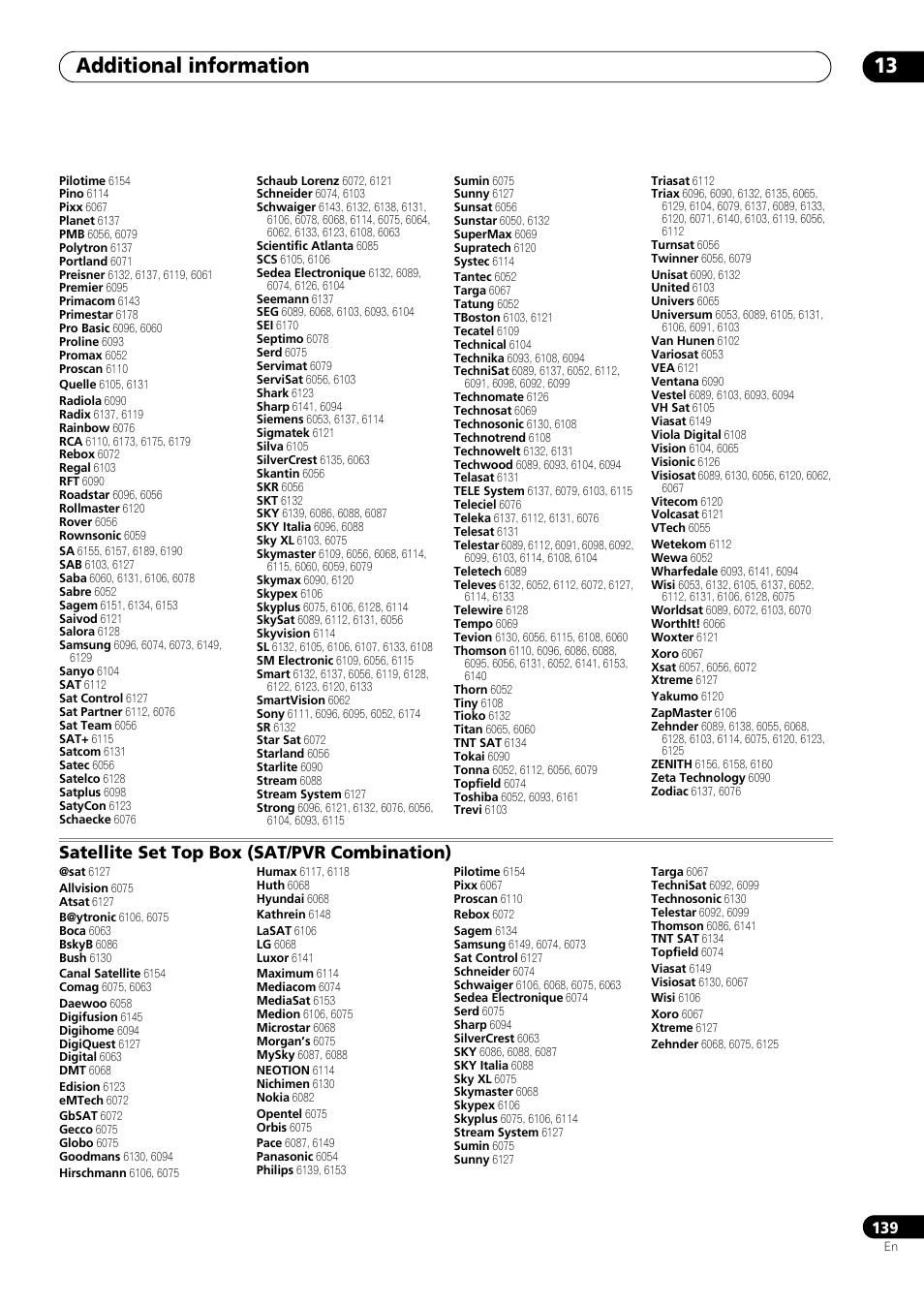Satellite set top box (sat/pvr combination), Additional information 13 | Pioneer SC-LX73 User Manual | Page 139 / 146