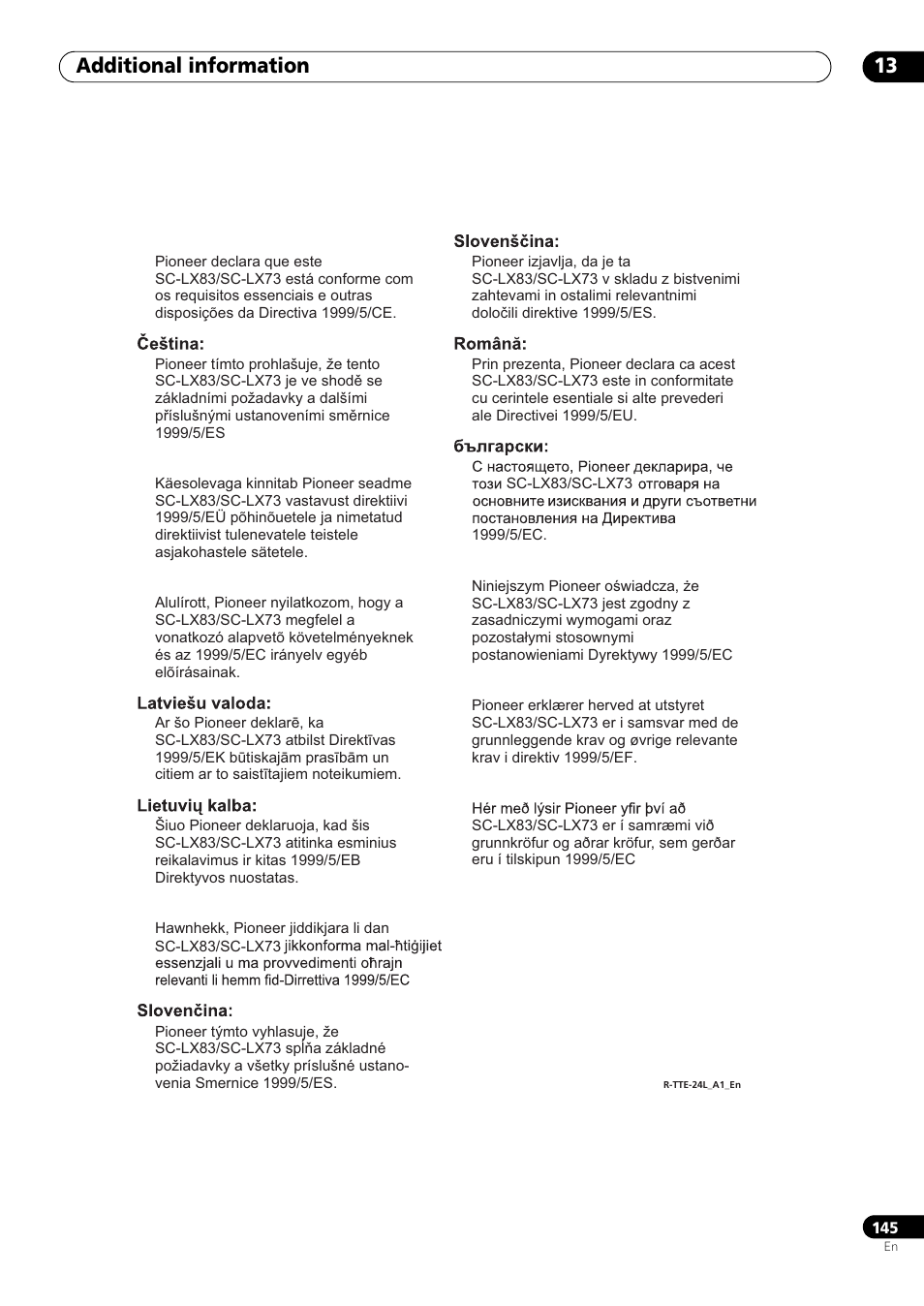 Additional information 13 | Pioneer SC-LX73 User Manual | Page 145 / 146