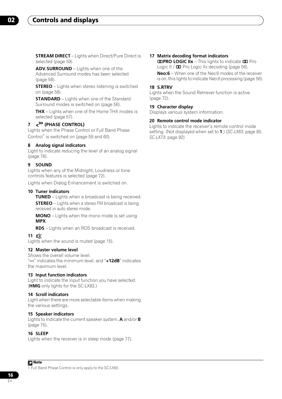 Controls and displays 02 | Pioneer SC-LX73 User Manual | Page 16 / 146