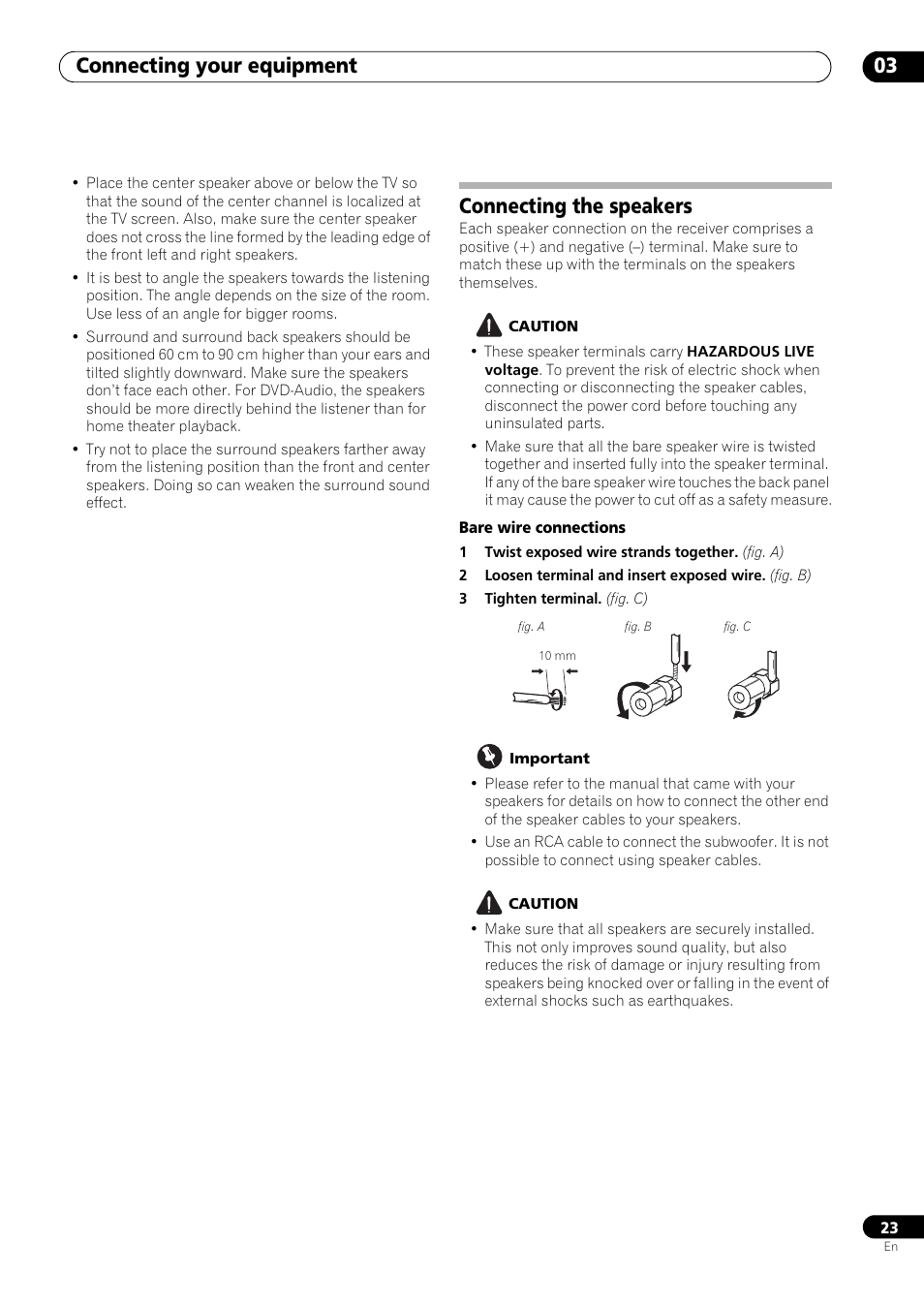 Connecting the speakers, Connecting your equipment 03 | Pioneer SC-LX73 User Manual | Page 23 / 146