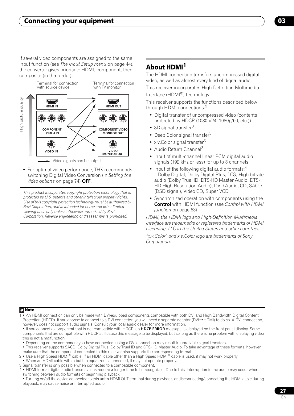 About hdmi, Connecting your equipment 03 | Pioneer SC-LX73 User Manual | Page 27 / 146