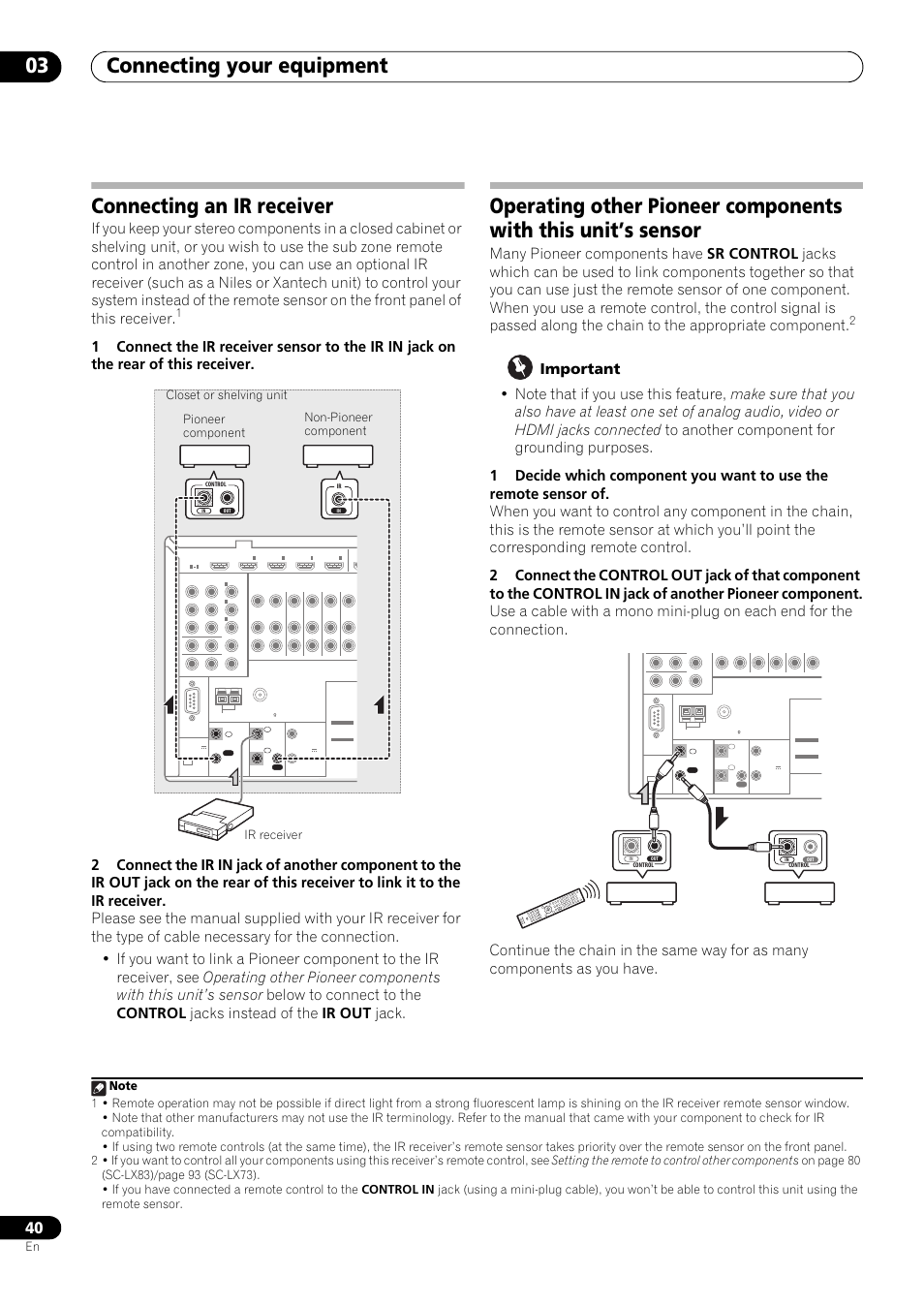 Connecting an ir receiver, Connecting your equipment 03 | Pioneer SC-LX73 User Manual | Page 40 / 146