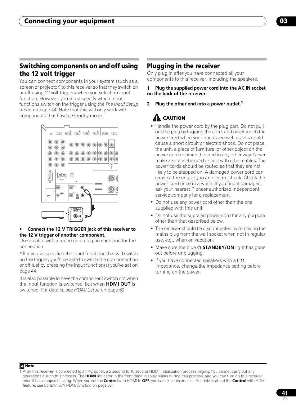 Plugging in the receiver, Connecting your equipment 03 | Pioneer SC-LX73 User Manual | Page 41 / 146