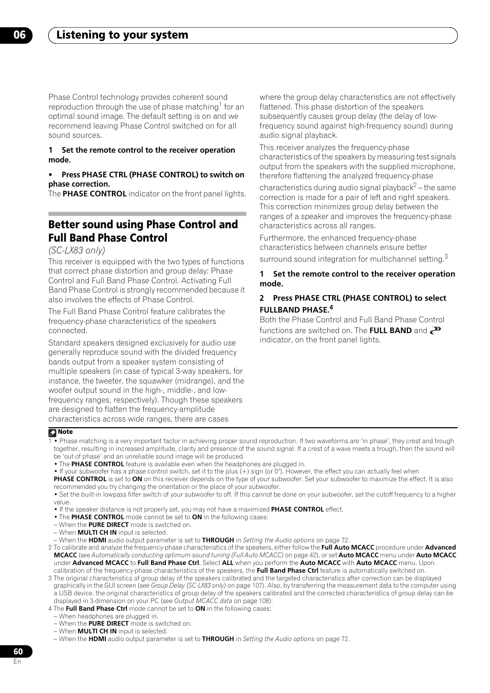 Listening to your system 06, Sc-lx83 only) | Pioneer SC-LX73 User Manual | Page 60 / 146