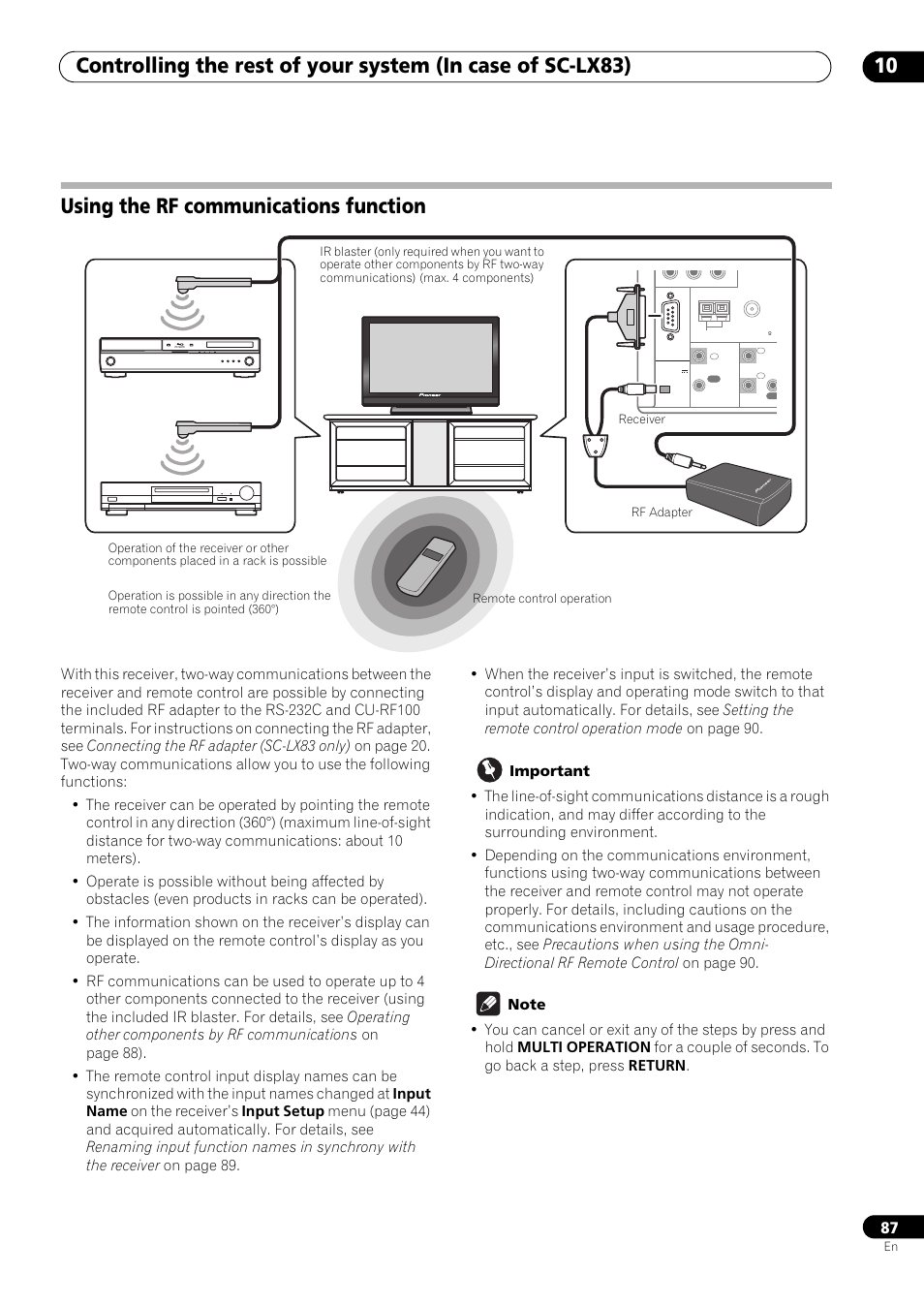 Using the rf communications function | Pioneer SC-LX73 User Manual | Page 87 / 146