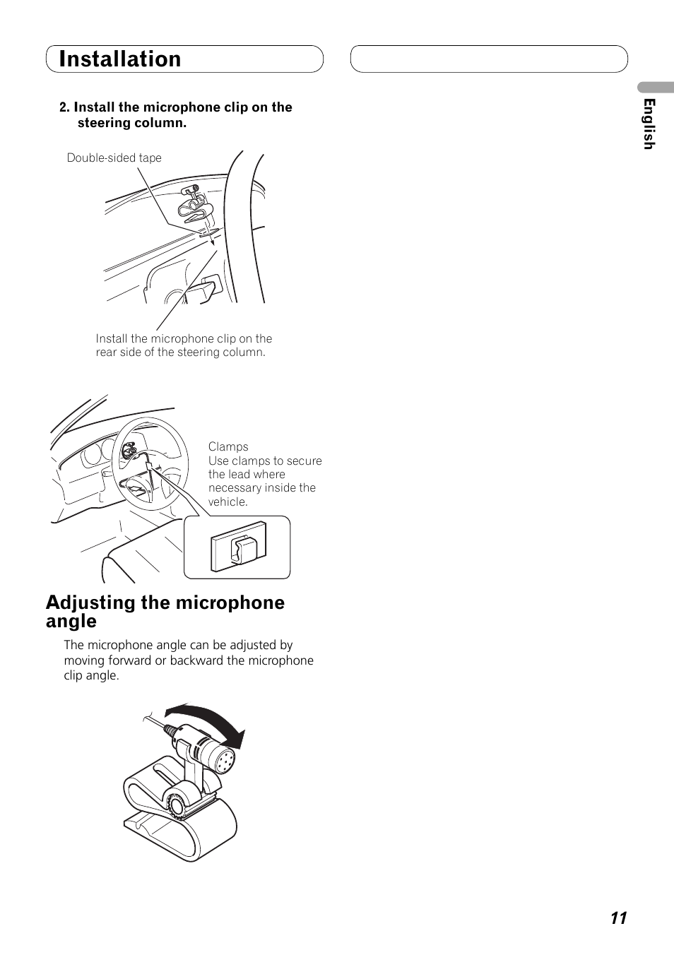 Adjusting the microphone angle, Installation | Pioneer FH-P80BT User Manual | Page 11 / 72