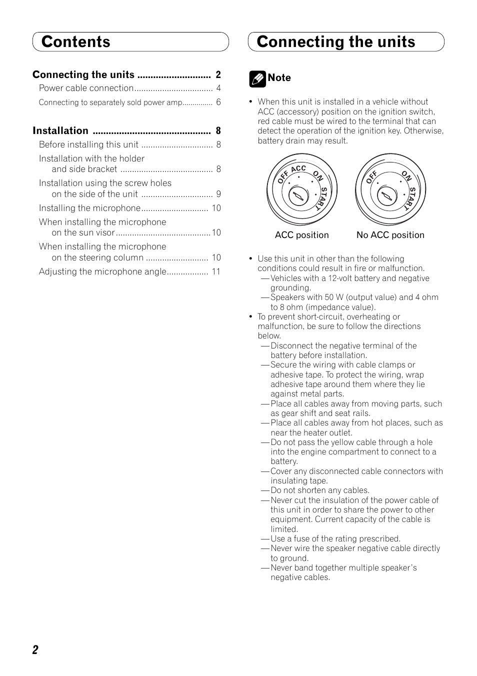 English, Contents connecting the units | Pioneer FH-P80BT User Manual | Page 2 / 72